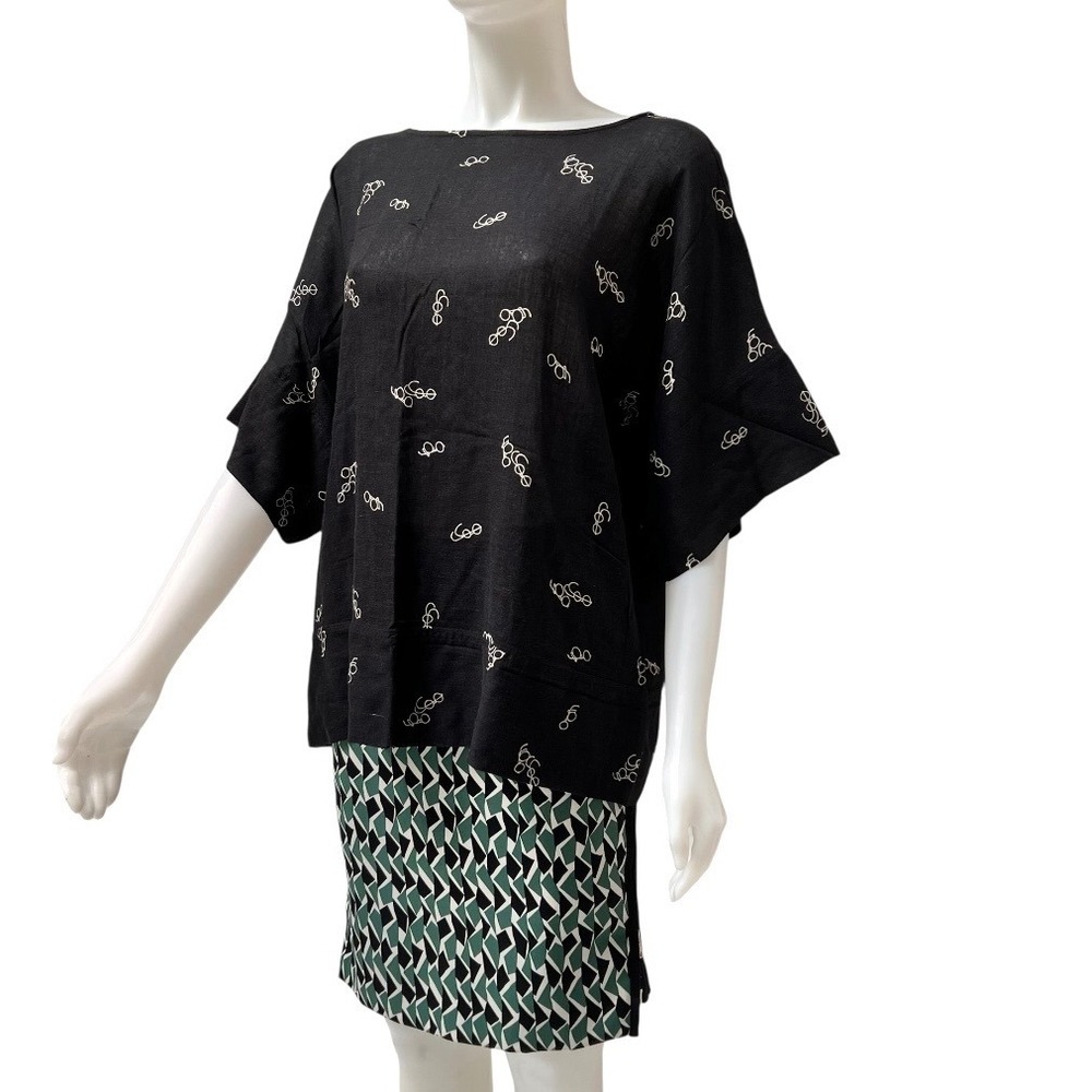 Vtg 80s Dianne B Made in Japan Retro Glasses Print Boxy Top Black M Office Siren - Picture 9 of 14